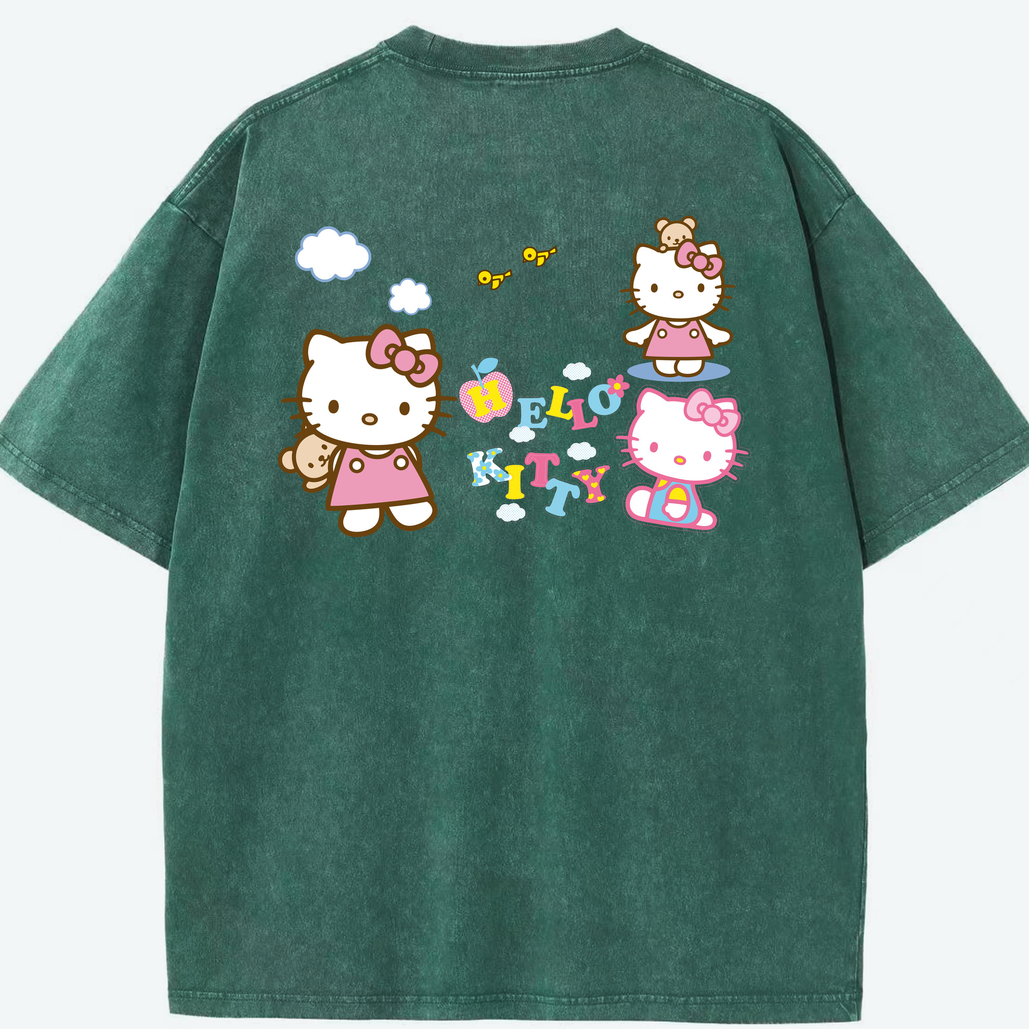 （画像用） Hello Kitty ハローキティ 綿100% ヴィンテージ風 半袖Tシャツ（背面プリント）